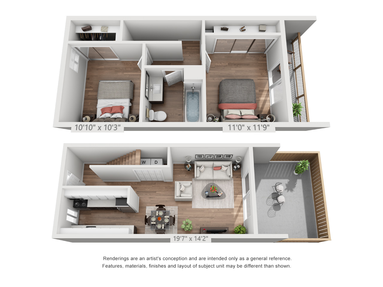 Floor plan for 2 beds, 1 bath, 900 sqft